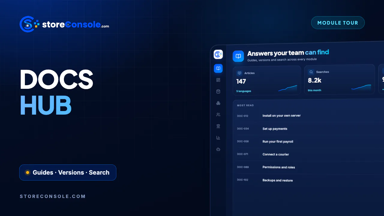 Docs module tour video, StoreConsole