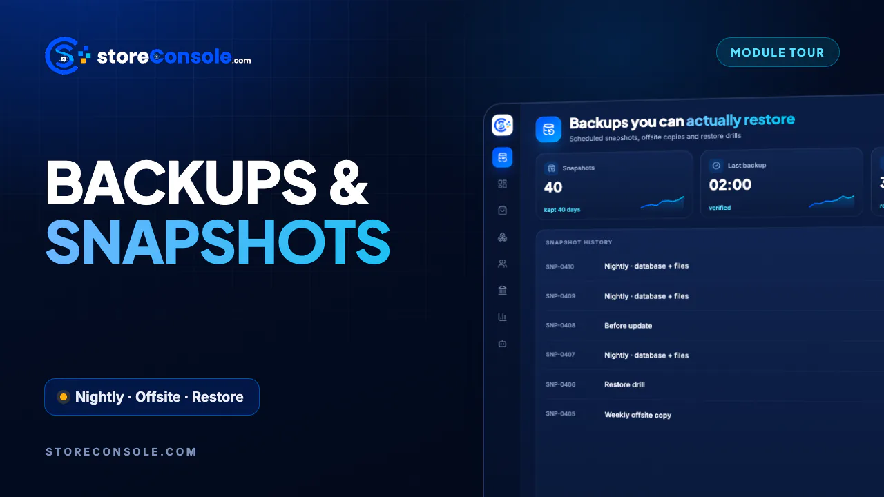 Snapshot module tour video, StoreConsole